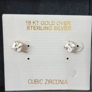 18 KT GOLD OVER STERLING SILVER CUBIC ZIRCONIA EARRINGS